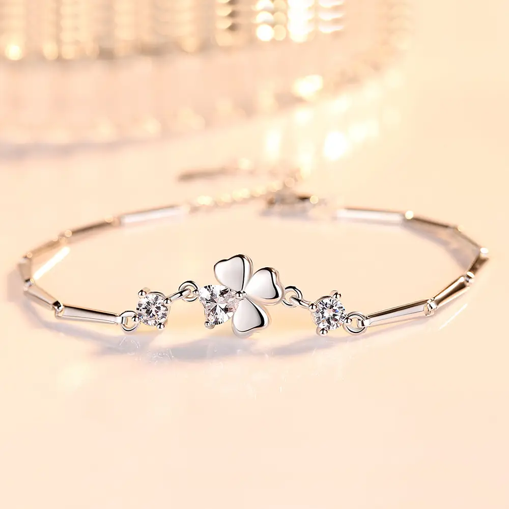 Silver Plated Four Leaf Clover Bracelet for Women