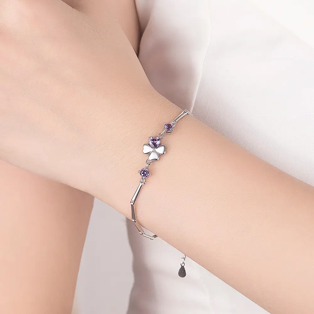 Silver Plated Four Leaf Clover Bracelet for Women
