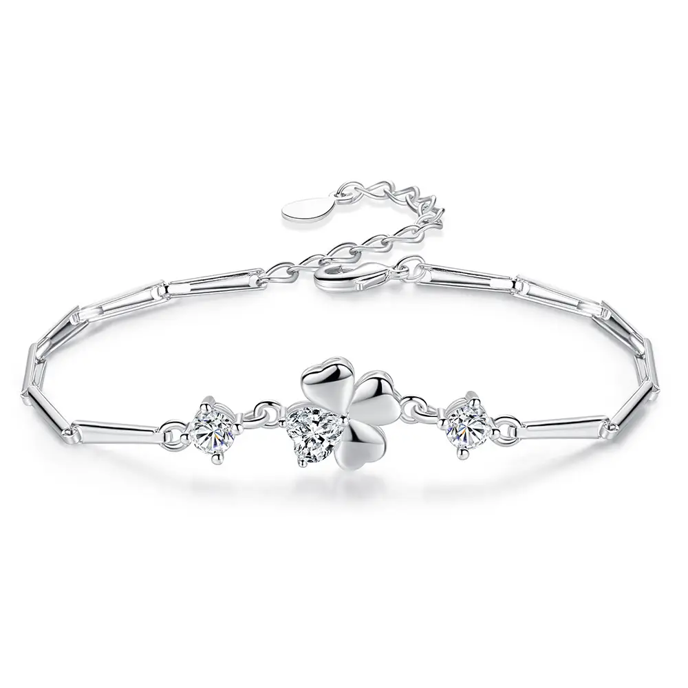 Silver Plated Four Leaf Clover Bracelet for Women