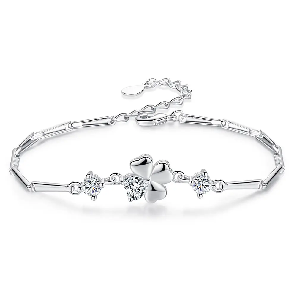 Silver Plated Four Leaf Clover Bracelet for Women