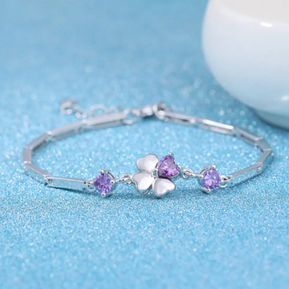 Silver Plated Four Leaf Clover Bracelet for Women
