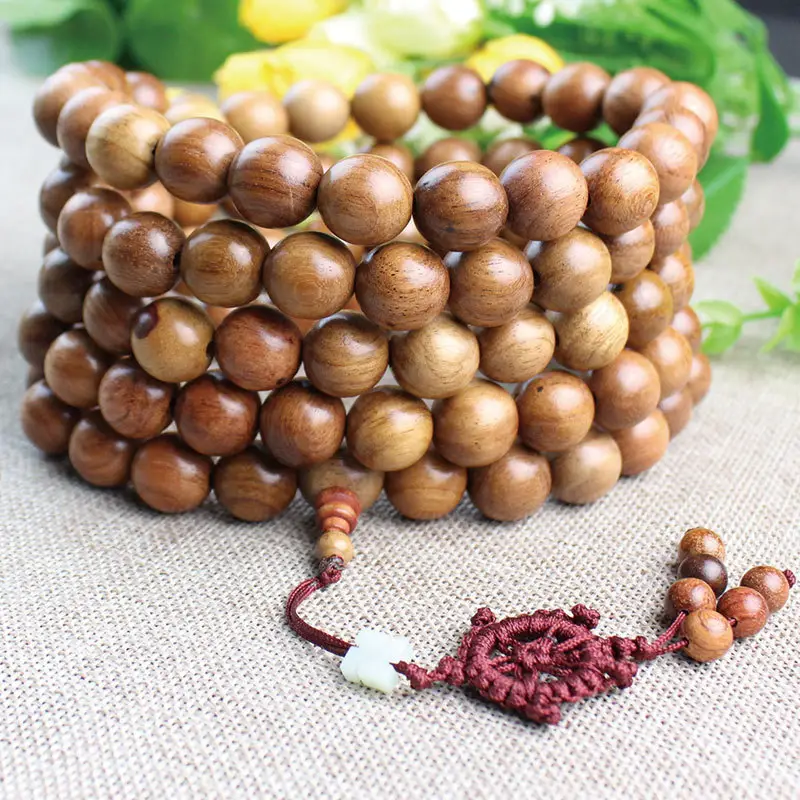 Myanmar Rosewood Bracelet 108 Beads Red Macrame Knot