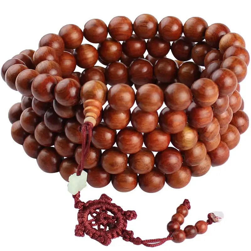 Myanmar Rosewood Bracelet 108 Beads Red Macrame Knot