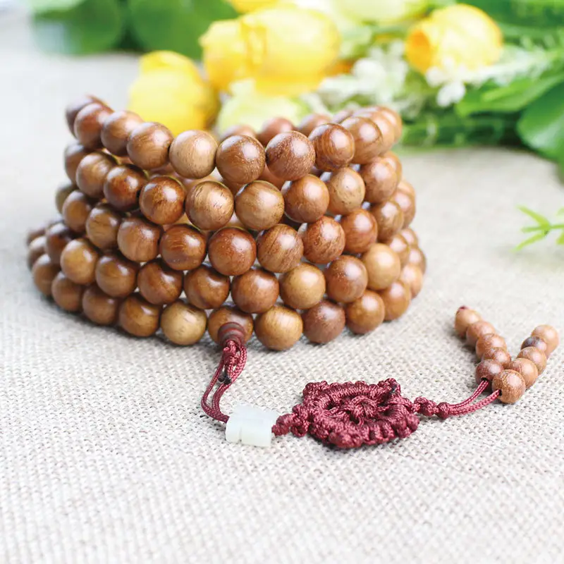 Myanmar Rosewood Bracelet 108 Beads Red Macrame Knot