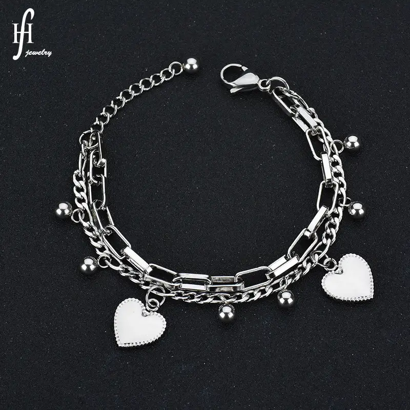 Gold Heart Charm Bracelet for Women Stainless Steel