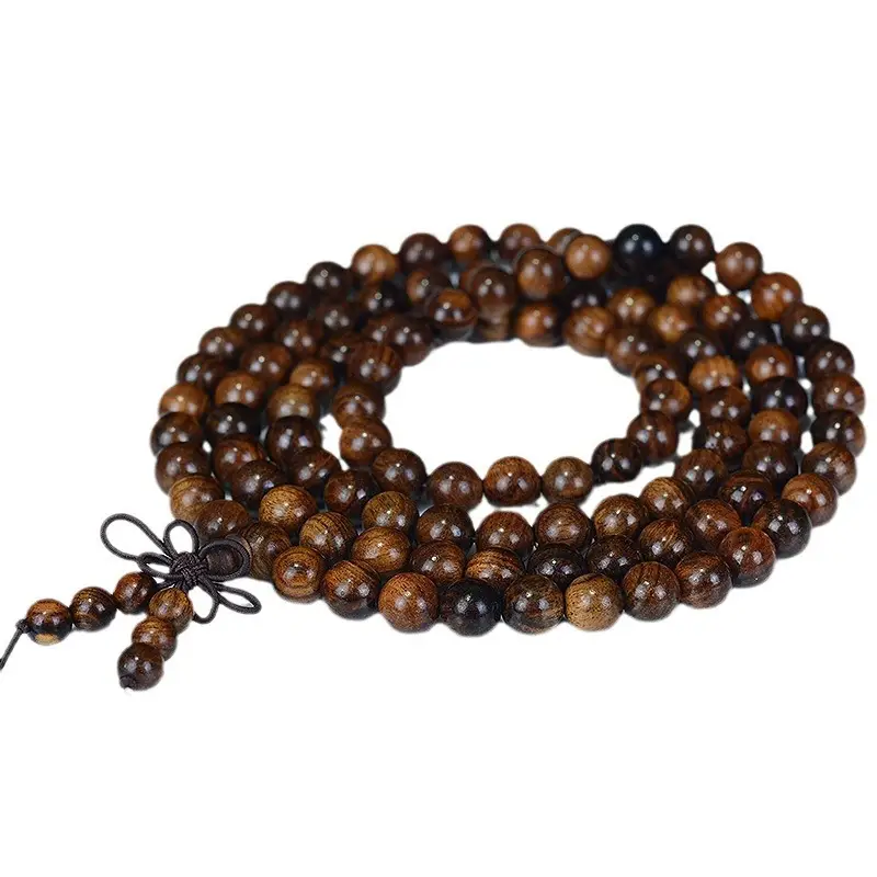 Black Flower Pear Wooden Bracelet 108 Beads Pakistan