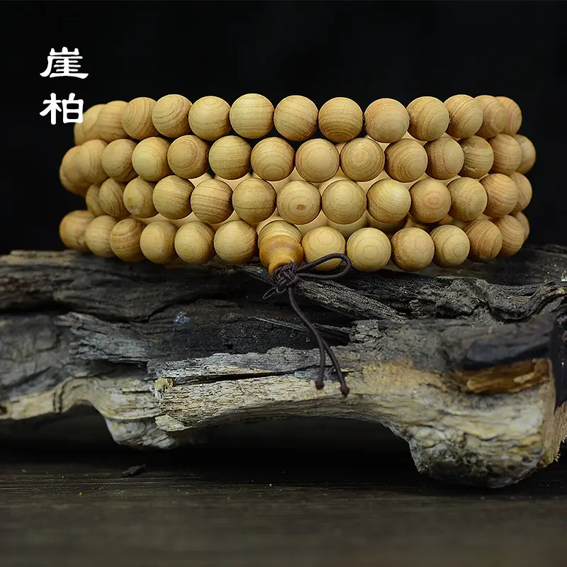 108 Bead Wooden Bracelet Brown Black Cord Closure