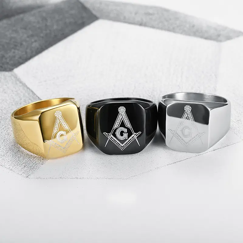 Black Titanium Masonic Ring for Men