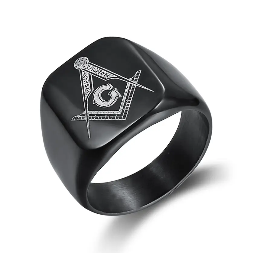Black Titanium Masonic Ring for Men