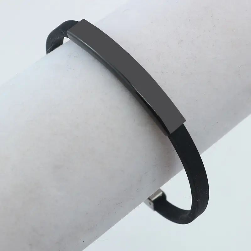 Black Silicone Bracelet with Silver Clasp for Men Women