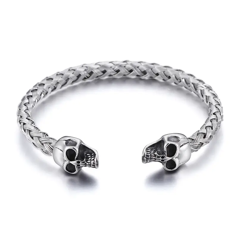 Stainless Steel Skull Braided Bracelet for Men