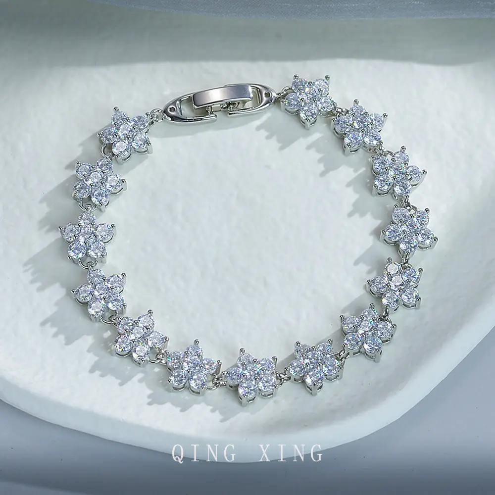 Plum Blossom Zircon Bracelet White Gold Plated