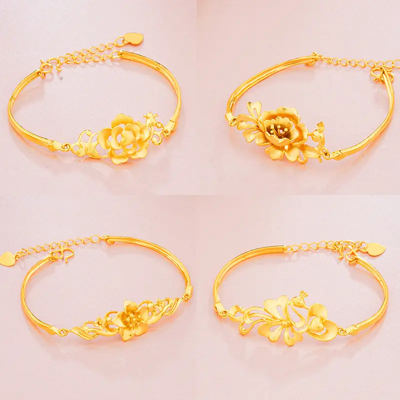 Gold Plated Sandblasted Floral Bracelet for Women