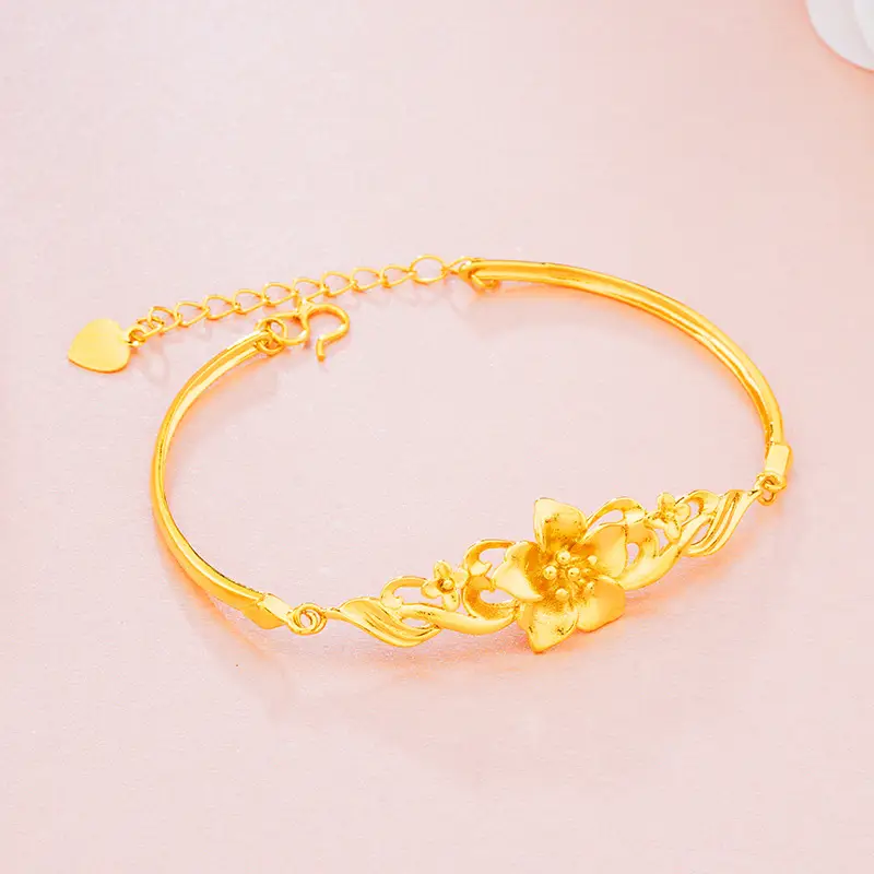 Gold Plated Sandblasted Floral Bracelet for Women