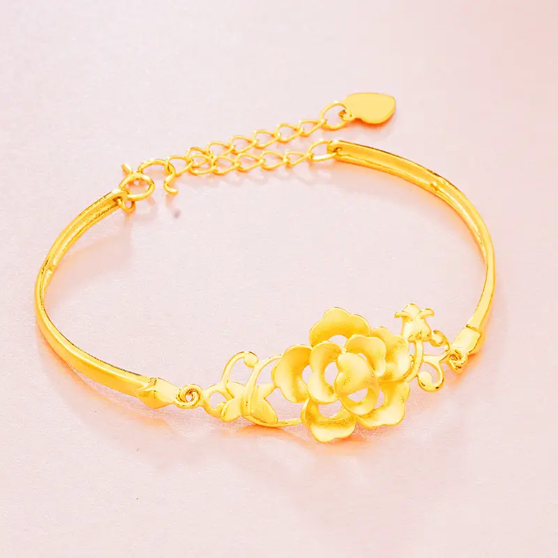 Gold Plated Sandblasted Floral Bracelet for Women
