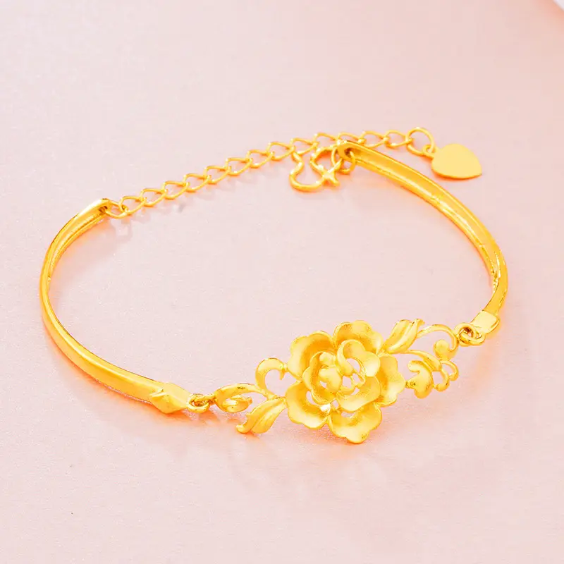 Gold Plated Sandblasted Floral Bracelet for Women