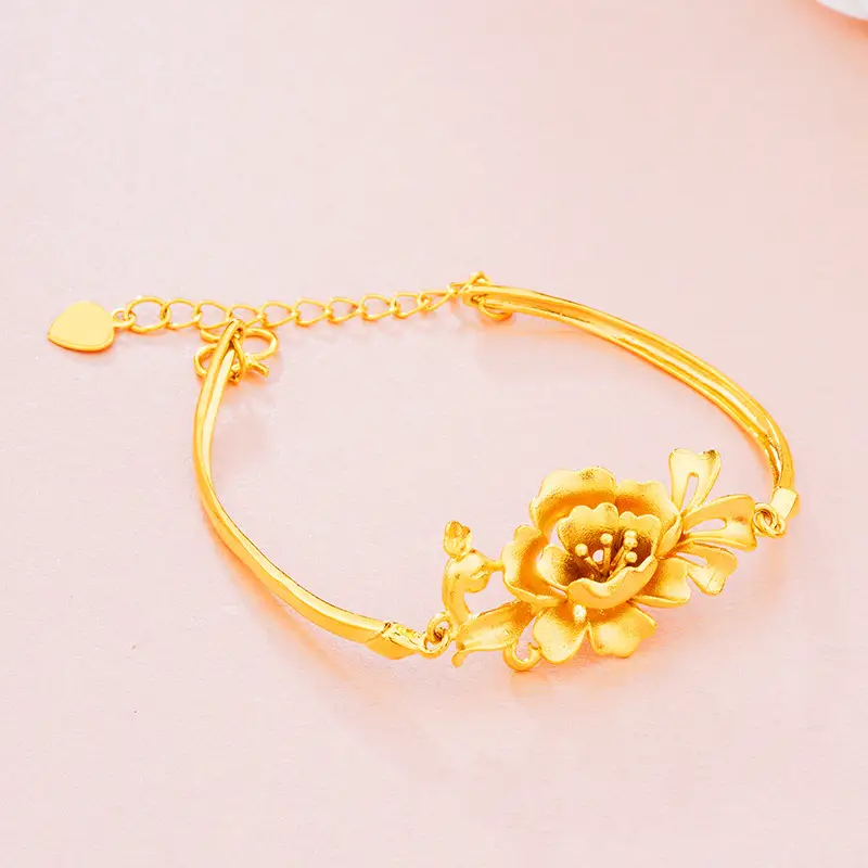 Gold Plated Sandblasted Floral Bracelet for Women