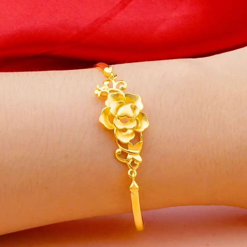 Gold Plated Sandblasted Floral Bracelet for Women