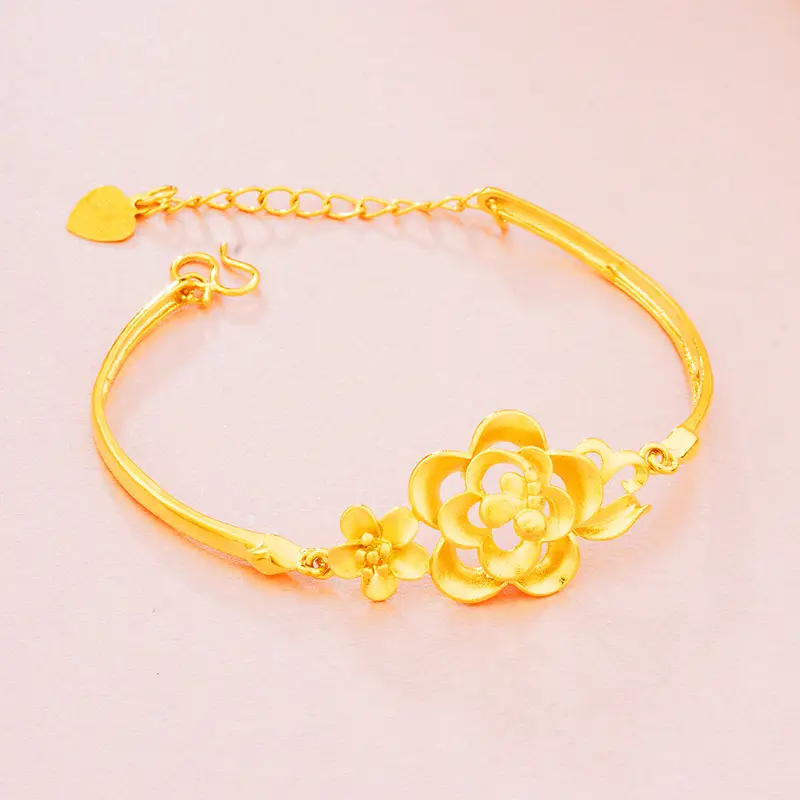 Gold Plated Sandblasted Floral Bracelet for Women