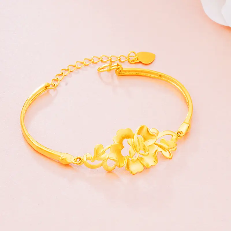 Gold Plated Sandblasted Floral Bracelet for Women