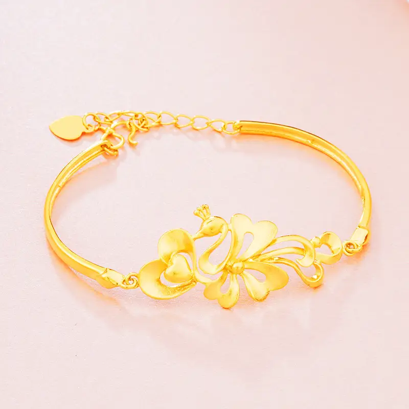 Gold Plated Sandblasted Floral Bracelet for Women