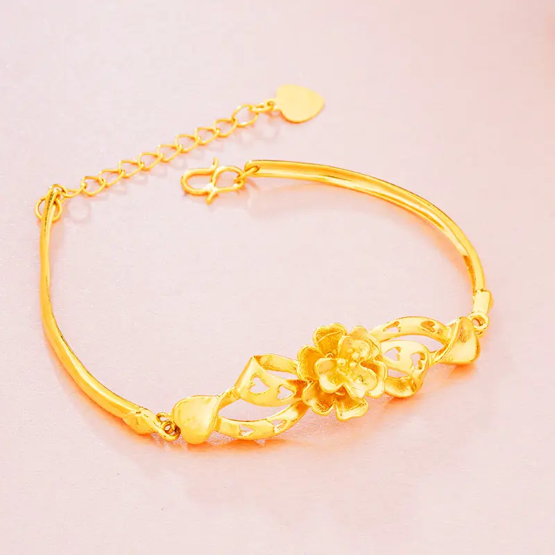 Gold Plated Sandblasted Floral Bracelet for Women