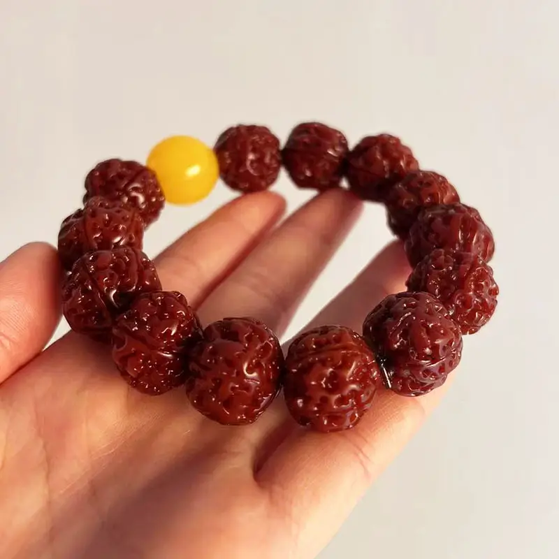 Rudraksha Bracelet Red Toad Back Yellow Center