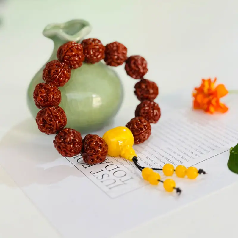 Rudraksha Bracelet Red Yellow Buddhist Design