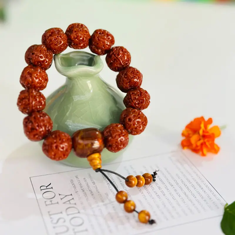 Rudraksha Bracelet Red Yellow Buddhist Design
