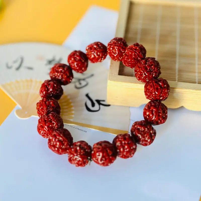 Rudraksha Bracelet Red Yellow Buddhist Design