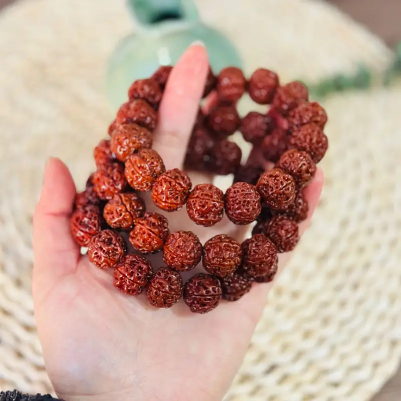 Rudraksha Bracelet Red Yellow Buddhist Design