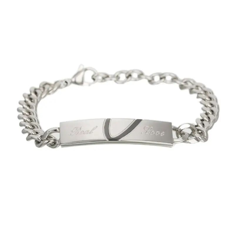 Titanium Steel Couple Bracelet Set Silver Hearts