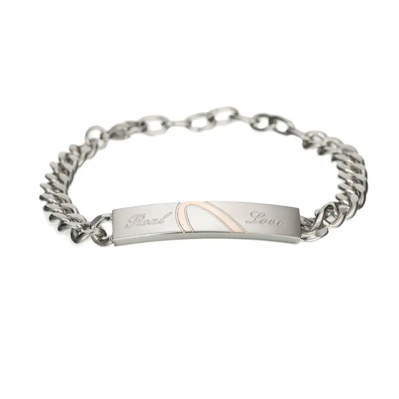 Titanium Steel Couple Bracelet Set Silver Hearts
