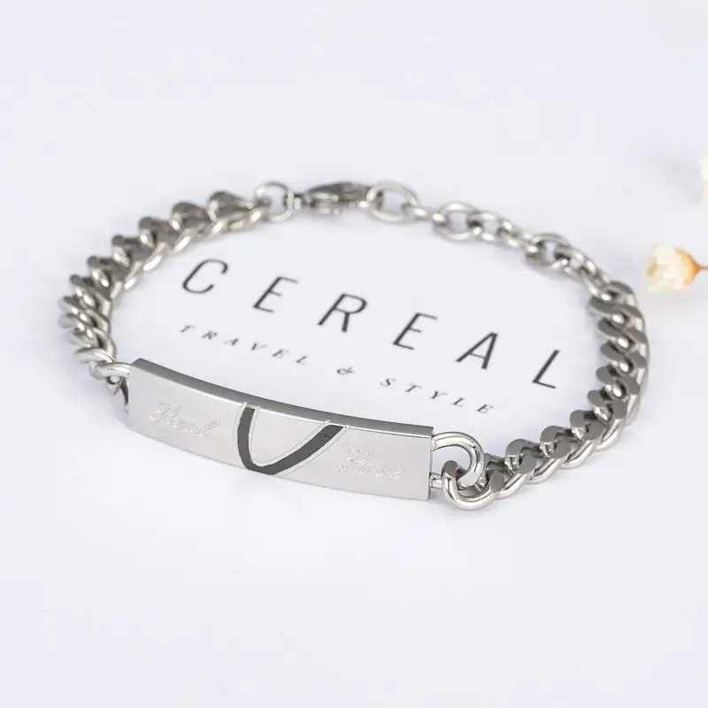 Titanium Steel Couple Bracelet Set Silver Hearts