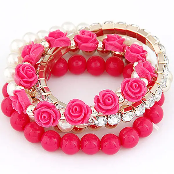 Multi Layer Mint Green Rose Bracelet Set for Women