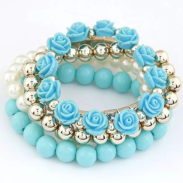 Multi Layer Mint Green Rose Bracelet Set for Women