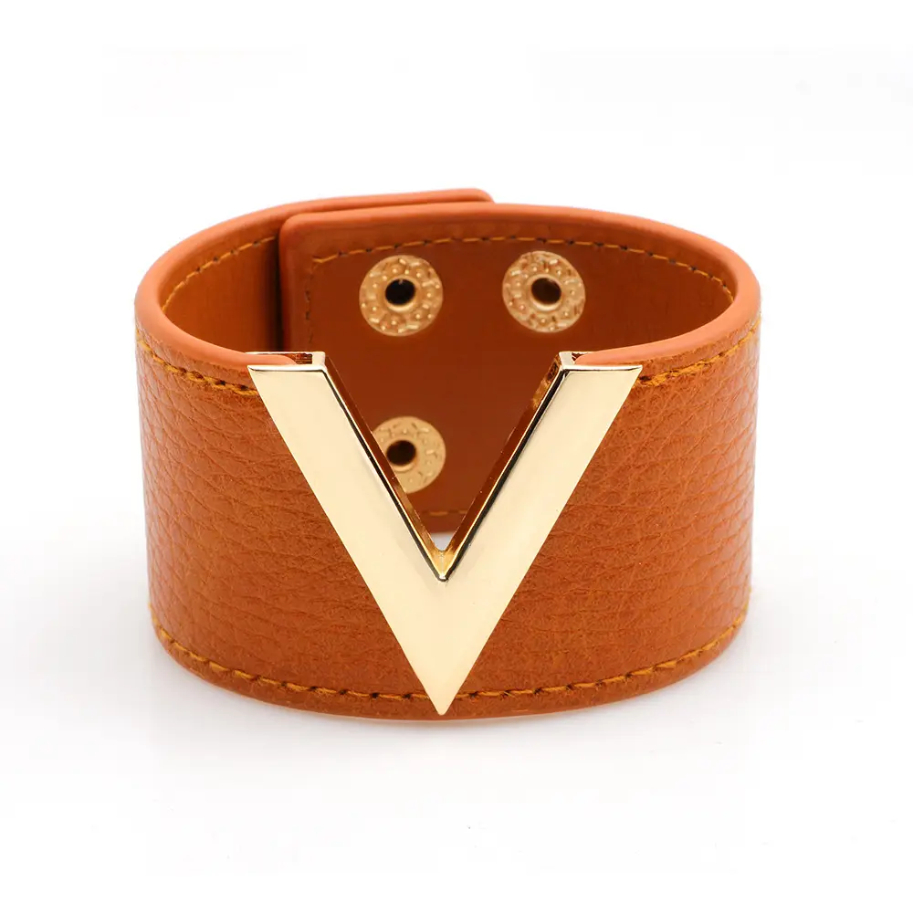 Red PU Leather V-Buckle Bracelet for Women