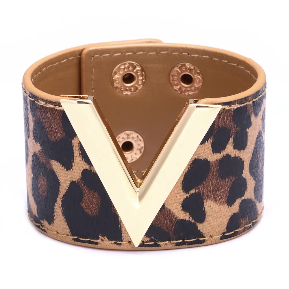 Red PU Leather V-Buckle Bracelet for Women
