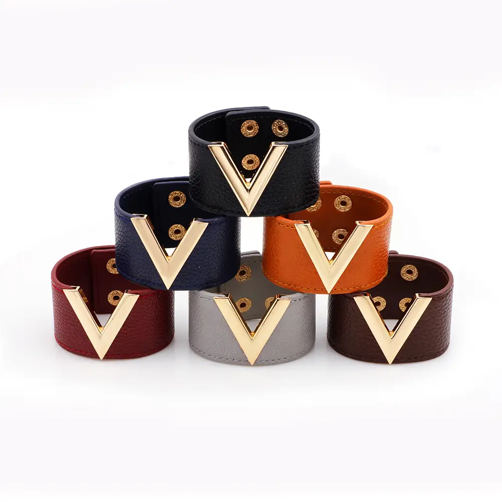 Red PU Leather V-Buckle Bracelet for Women
