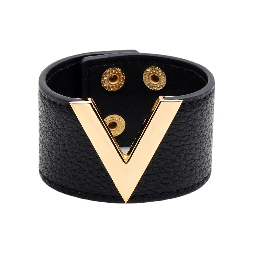 Red PU Leather V-Buckle Bracelet for Women