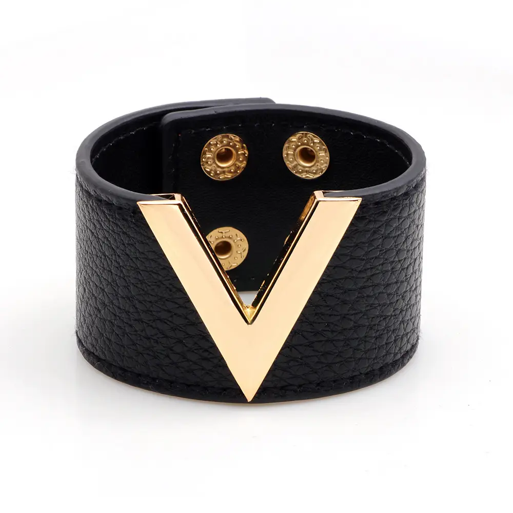 Red PU Leather V-Buckle Bracelet for Women