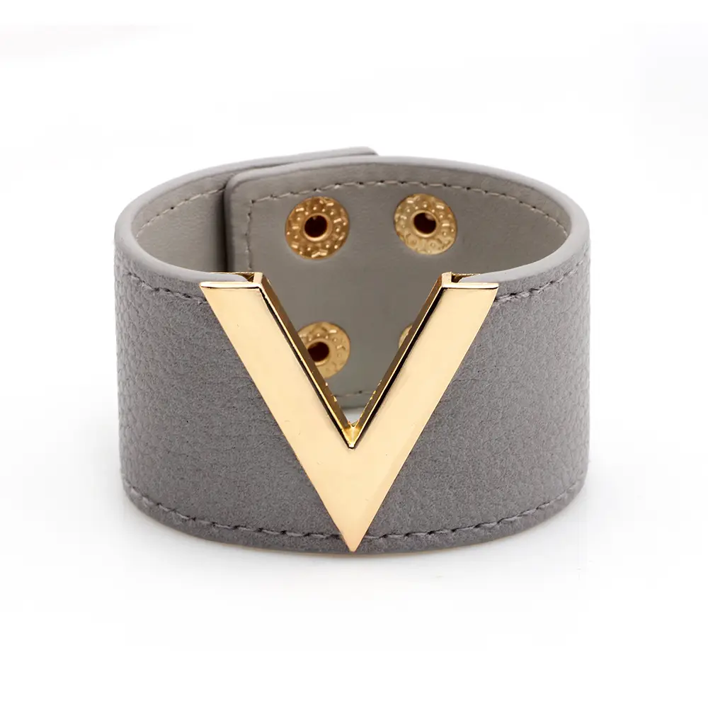 Red PU Leather V-Buckle Bracelet for Women