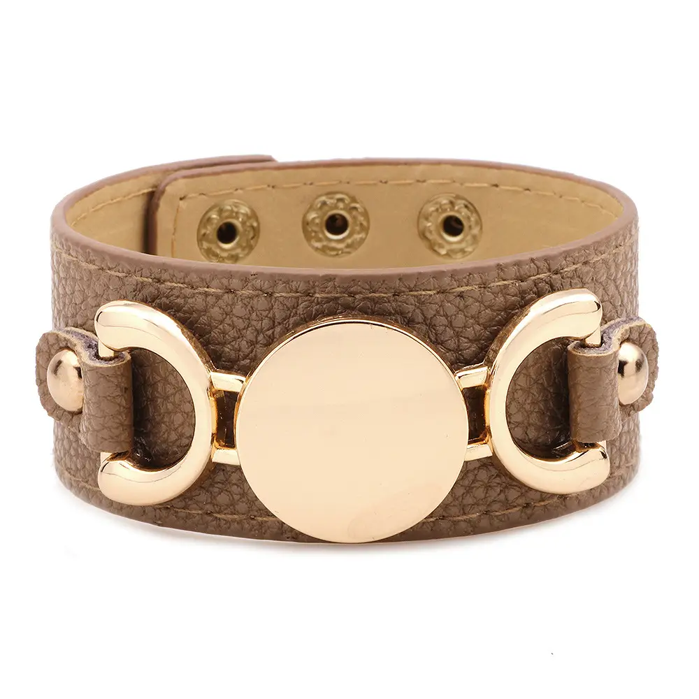 Wide Rose Gold PU Leather Bracelet for Women
