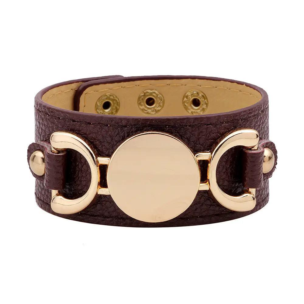 Wide Rose Gold PU Leather Bracelet for Women