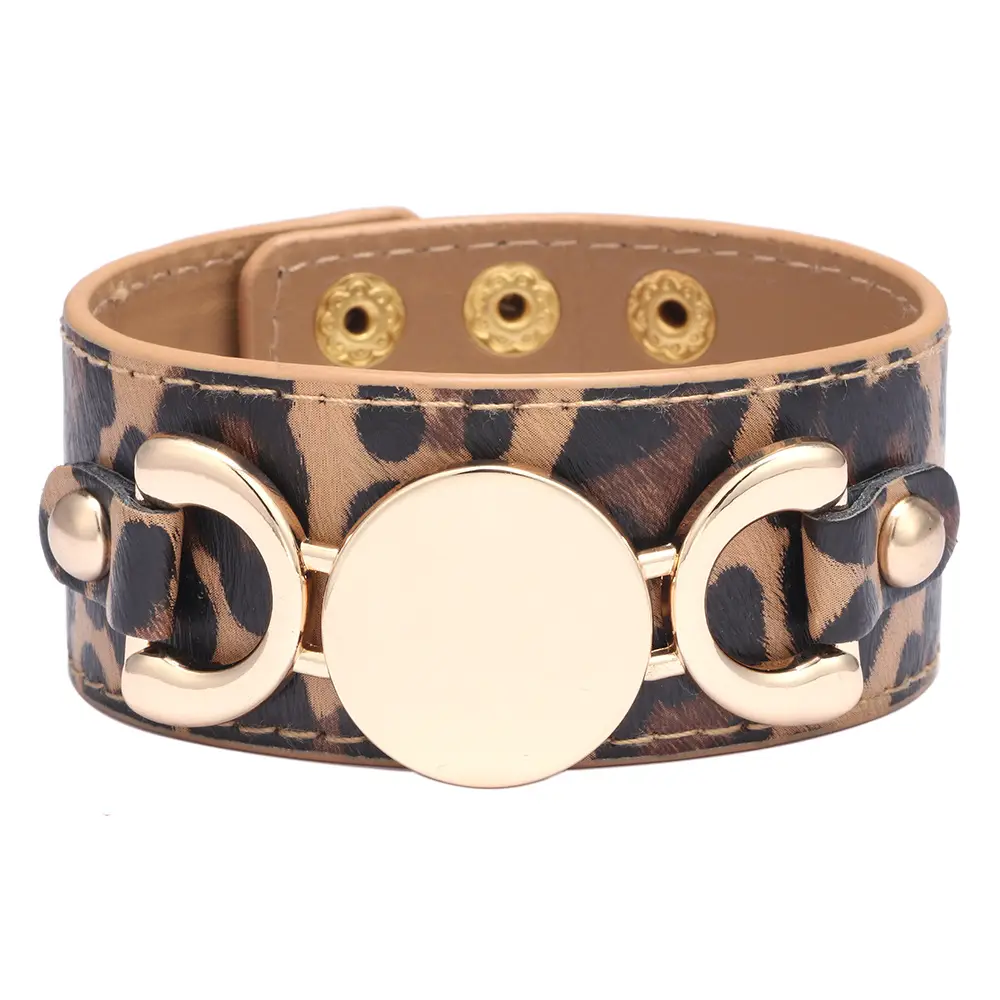 Wide Rose Gold PU Leather Bracelet for Women