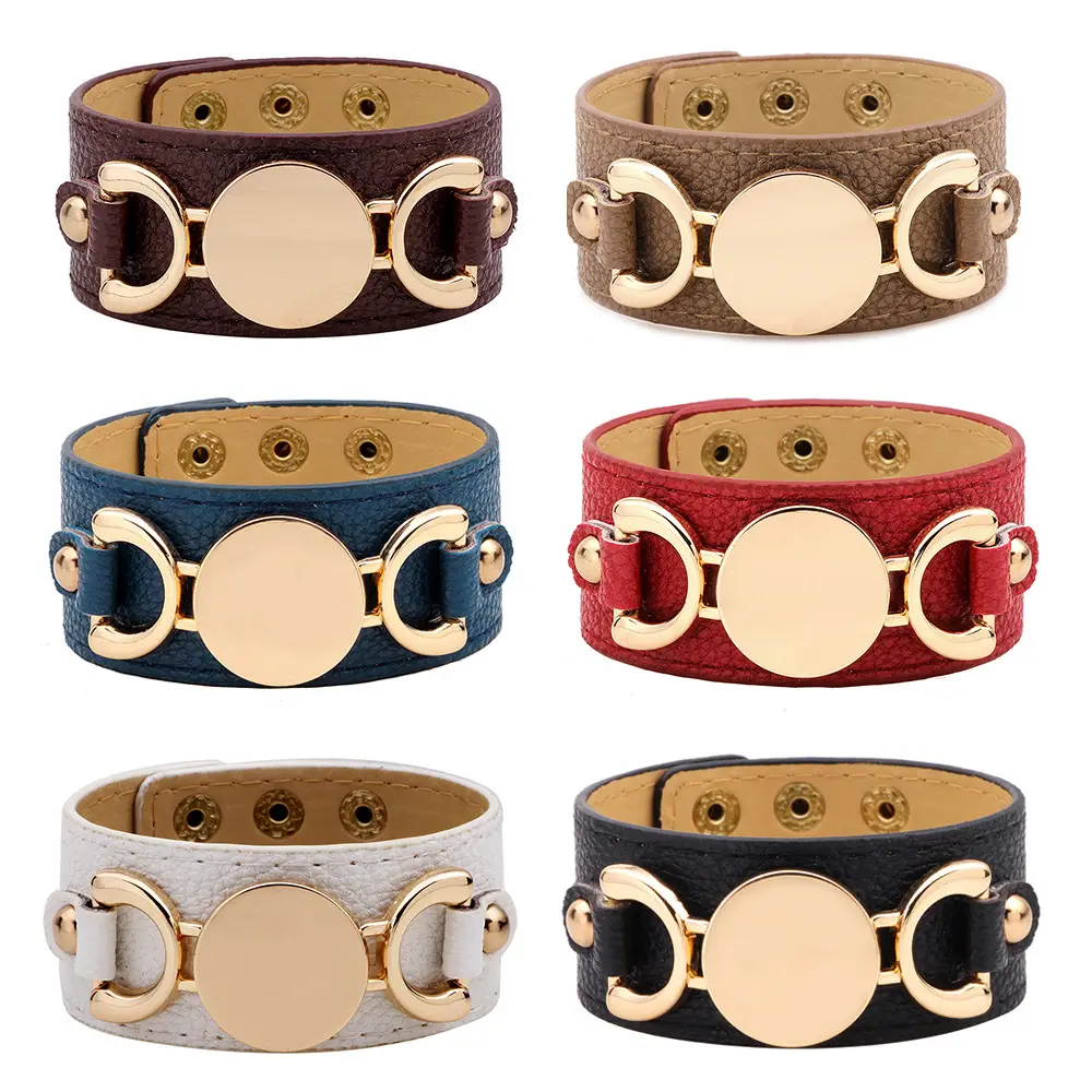 Wide Rose Gold PU Leather Bracelet for Women