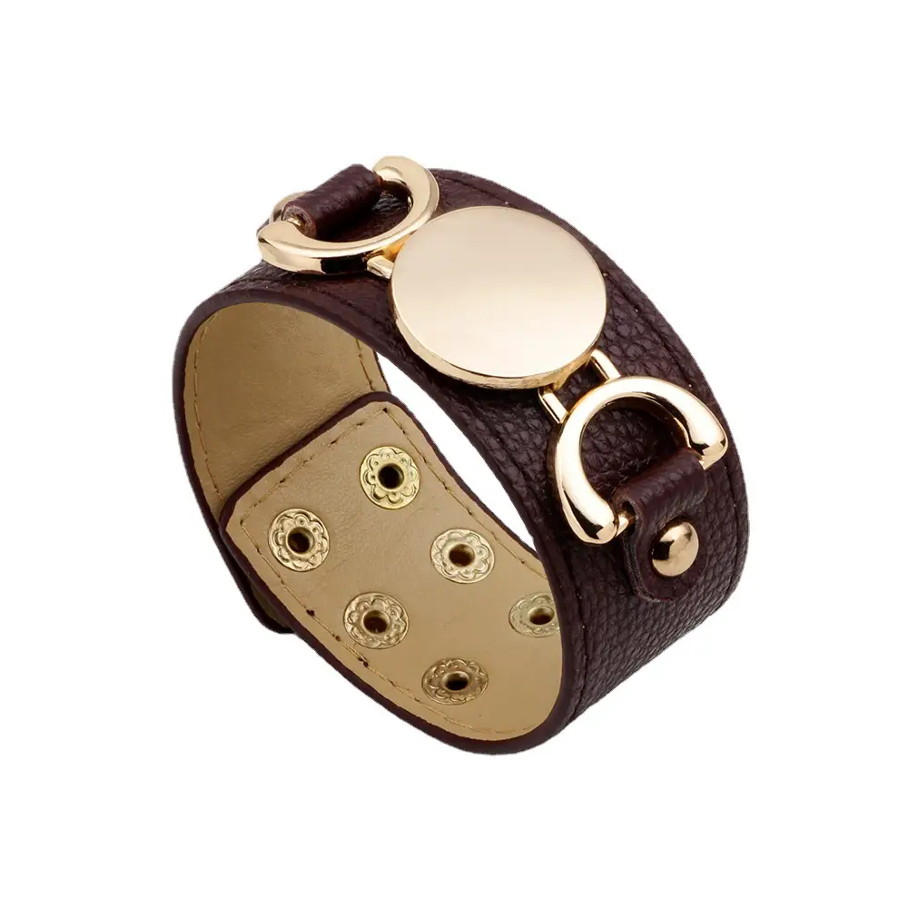 Wide Rose Gold PU Leather Bracelet for Women