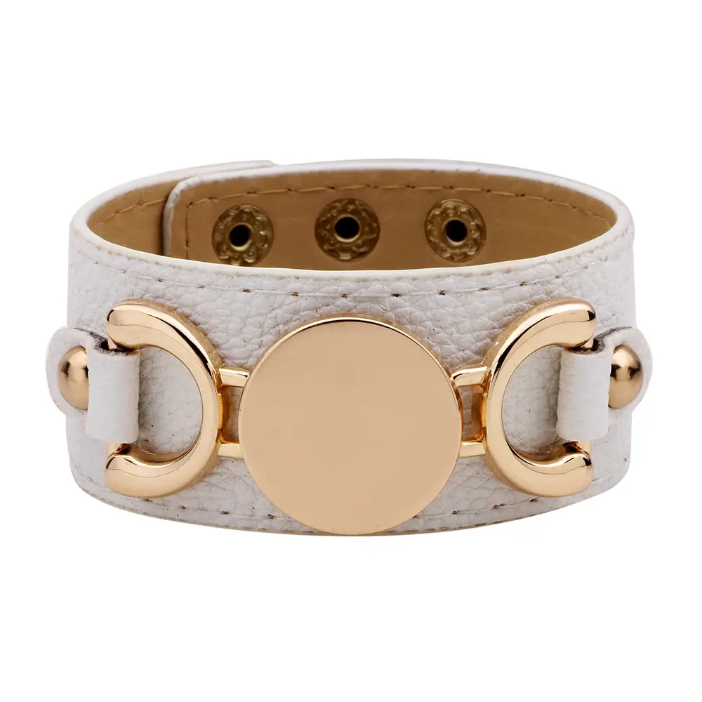 Wide Rose Gold PU Leather Bracelet for Women