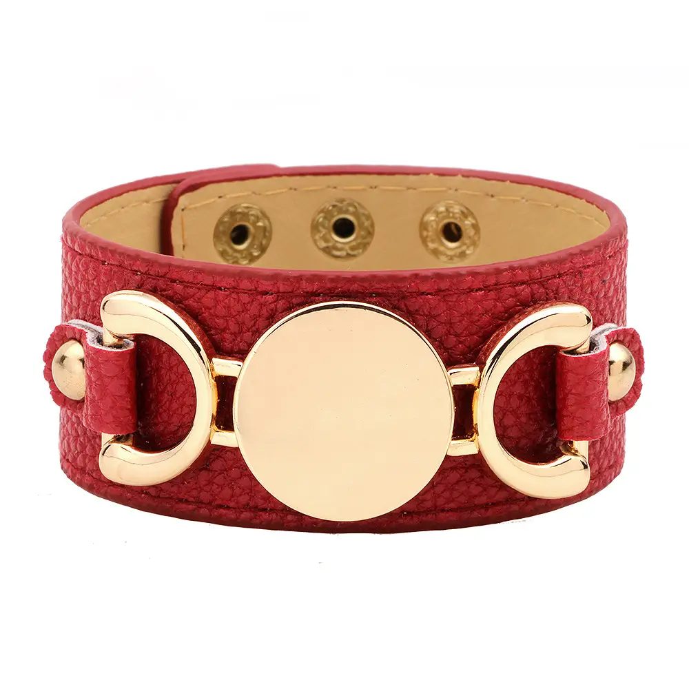 Wide Rose Gold PU Leather Bracelet for Women