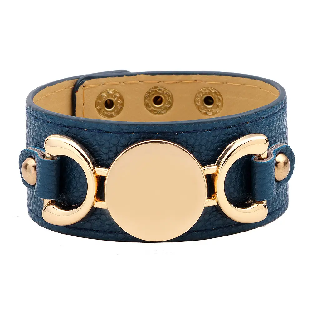 Wide Rose Gold PU Leather Bracelet for Women